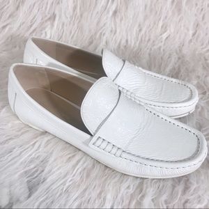 STUART WEITZMAN White Leather Halley Loafers